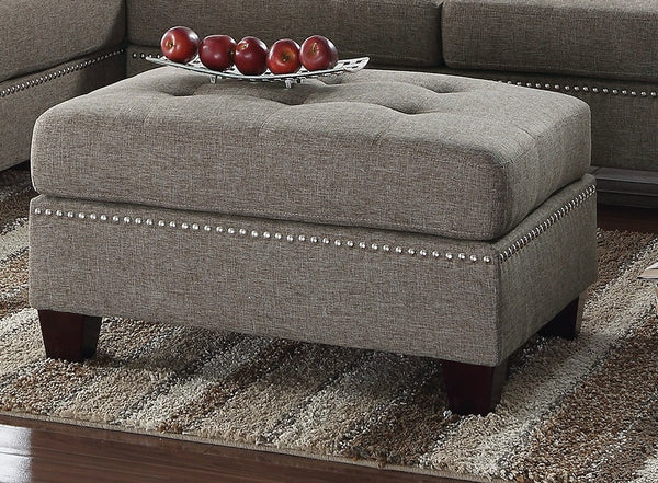 English Elm Modern 3-Piece Sectional Sofa with Reversible Chaise and Ottoman, Tufted Linen-Like Fabric, Stud Trim Coffee 33 L x 15 W x 82 H B011S00471