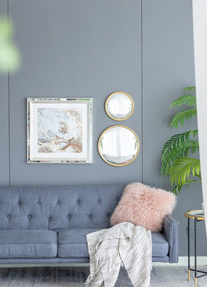 English Elm D15" Gold Iron Frame Convex Round Wall Mirror Sculptural Accent for Any Room W2078126760