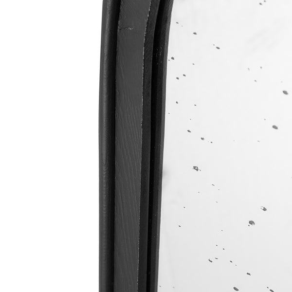 English Elm 23" Arched Wood Wall Mirror Hand Carved Rose Detail Antiqued Glass Entryway Accent Black W2078126746