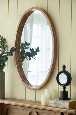 English Elm 24" Oval Fir Wood Framed Wall Mirror Rustic Farmhouse Accent for Entryway or Bath W2078126447