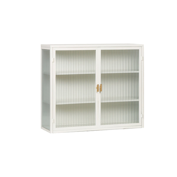 English Elm 27.56"Glass Modern Two-Door Wall Cabinet With Stylish Fluted Glass Doors For Organized Storage Solutions W757119328