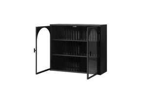 English Elm 27.56"Glass Modern Two-Door Wall Cabinet With Woven Pattern - Stylish Storage For Any Room, Black W757119331