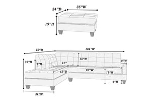 English Elm Modern Blue 3-Piece Reversible Sectional Sofa with Tufted Cushions, Nickel Stud Trim & Ottoman, Plush Comfort B011S00472