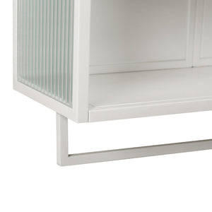 English Elm 23.62"Glass Modern Two-Door Wall Cabinet with Fluted Tempered Glass, Open Shelf, Towel Rack, White, Sleek Storage W757119332