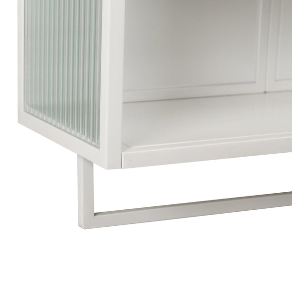 English Elm 23.62"Glass Modern Two-Door Wall Cabinet with Fluted Tempered Glass, Open Shelf, Towel Rack, White, Sleek Storage W757119332