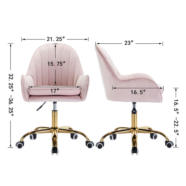 English Elm Velvet Swivel Desk Chair Pink Glam Gold Base Cushioned Seat for Vanity or Office W1733110162