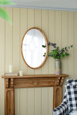 English Elm 24" Oval Fir Wood Framed Wall Mirror Rustic Farmhouse Accent for Entryway or Bath W2078126447