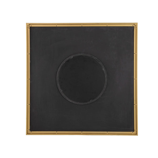 English Elm 40" Square Carved Pleated Wall Mirror Gold Iron Frame Sculptural Living Room Accent Brown W2078126759