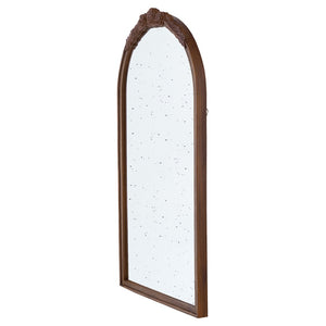 English Elm 23" Arched Wood Wall Mirror Hand Carved Rose Detail Antiqued Glass Entryway Accent Brown W2078126747