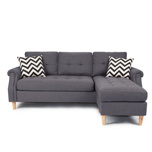 English Elm SECTIONAL Modern Black Faux Leather Sofa with Wood Frame, Plush Fabric Upholstery, Compact 87" Blue+Grey 86 L x 34 W x 23 H B089127406