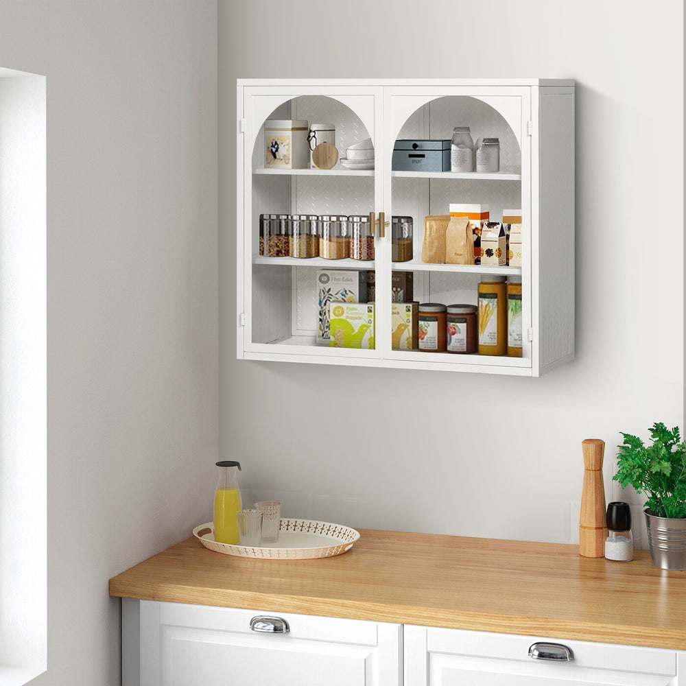 English Elm 27.56"Glass Modern Two-Door Wall Cabinet With Three-Tier Storage For Stylish Entryway & Living Room W757119330