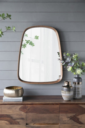 English Elm 27"x37" Organic Pine Wood Framed Wall Mirror Curved Silhouette for Modern Entryways W2078126452