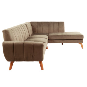 English Elm SECTIONAL Plush Velvet 2-Piece Sofa with RAF Chaise and Solid Wood Frame, 111"W x 33"H Stylish Light Brown 75 L x 33 W x 17 H B089S00161