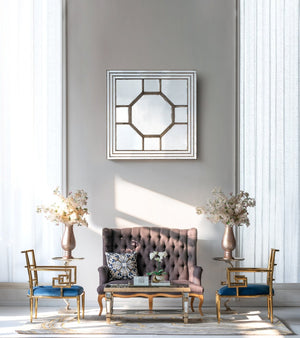English Elm 48"x48" Layered Mirrored Frame Square Wall Mirror Weathered Gold Glam Living Room W2078126897