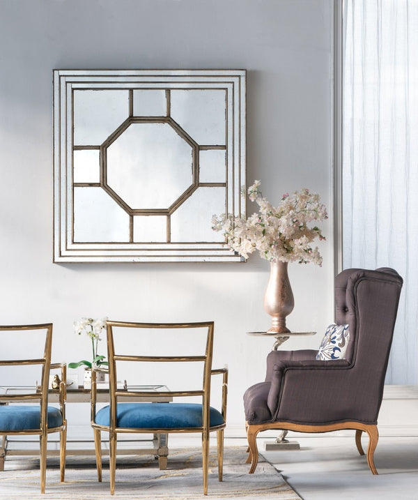 English Elm 48"x48" Layered Mirrored Frame Square Wall Mirror Weathered Gold Glam Living Room W2078126897