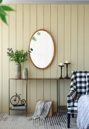 English Elm 24" Oval Fir Wood Framed Wall Mirror Rustic Farmhouse Accent for Entryway or Bath W2078126447