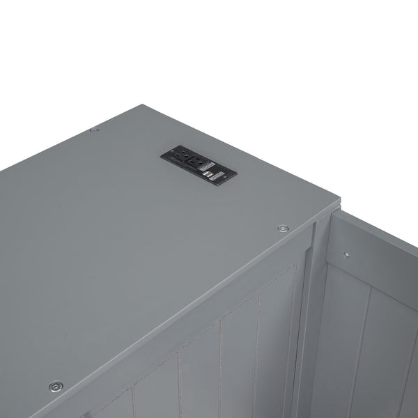 English Elm Twin Twin Size Daybed with Trundle, Storage Drawers and USB Charging Ports — Space-Saving Design Grey GX000349AAE