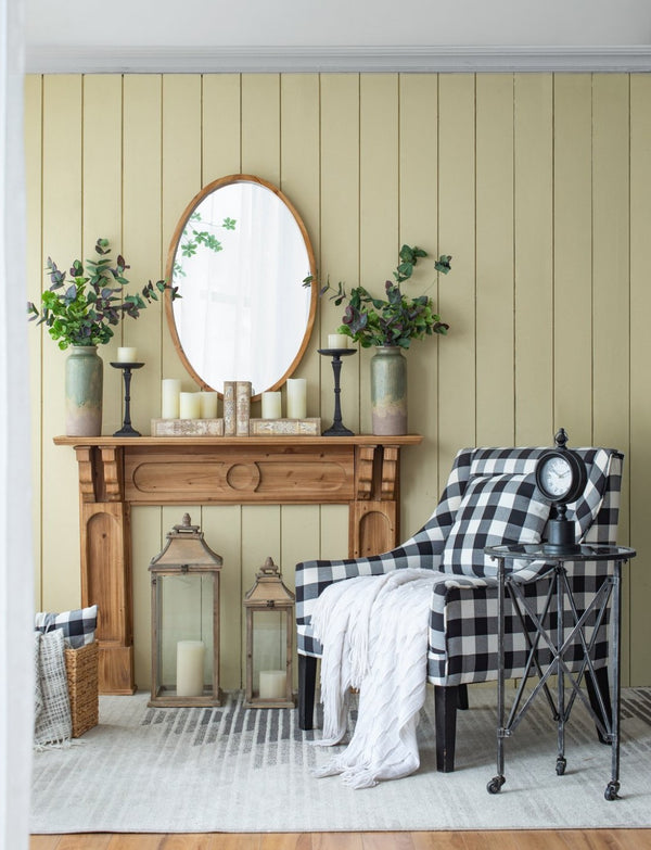 English Elm 24" Oval Fir Wood Framed Wall Mirror Rustic Farmhouse Accent for Entryway or Bath W2078126447