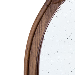English Elm 23" Arched Wood Wall Mirror Hand Carved Rose Detail Antiqued Glass Entryway Accent Brown W2078126747