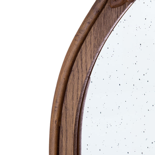 English Elm 23" Arched Wood Wall Mirror Hand Carved Rose Detail Antiqued Glass Entryway Accent Brown W2078126747
