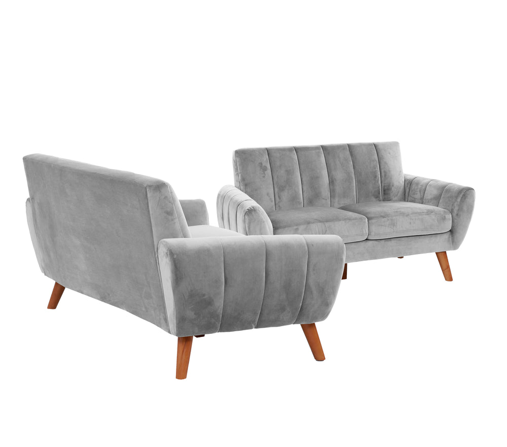 English Elm SOFA Plush Velvet 2-Piece Set with Solid Wood Frame, Tufted Back, Comfortable Deep Seats for Living Room Light Gray 57 L x 32 W x 17 H B089S00168