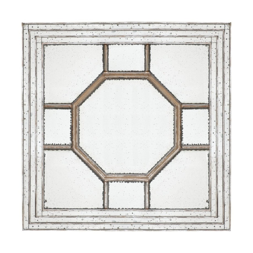 English Elm 48"x48" Layered Mirrored Frame Square Wall Mirror Weathered Gold Glam Living Room W2078126897