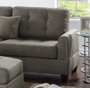 English Elm Modern 3-Piece Sectional Sofa with Reversible Chaise and Ottoman, Tufted Linen-Like Fabric, Stud Trim Coffee 33 L x 15 W x 82 H B011S00471