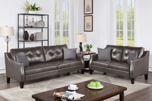 English Elm SOFA 2PC Set Gray Faux Leather Loveseat & Sofa 78"+55" Wood Frame Durable Leatherette Comfort Stylish B089S00170