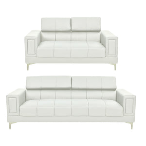 English Elm 2-PCS Modern Sofa Set White Faux Leather with Solid Wood Frame, Metal Legs & Adjustable Headrests — Luxurious Comfort 90" B089S00159