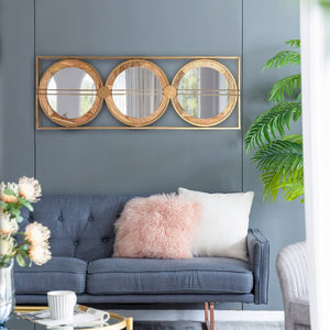 English Elm 3 Stacked Round Mirrors Mango Wood Framed Vertical Wall Art for Boho Living Spaces W2078124321