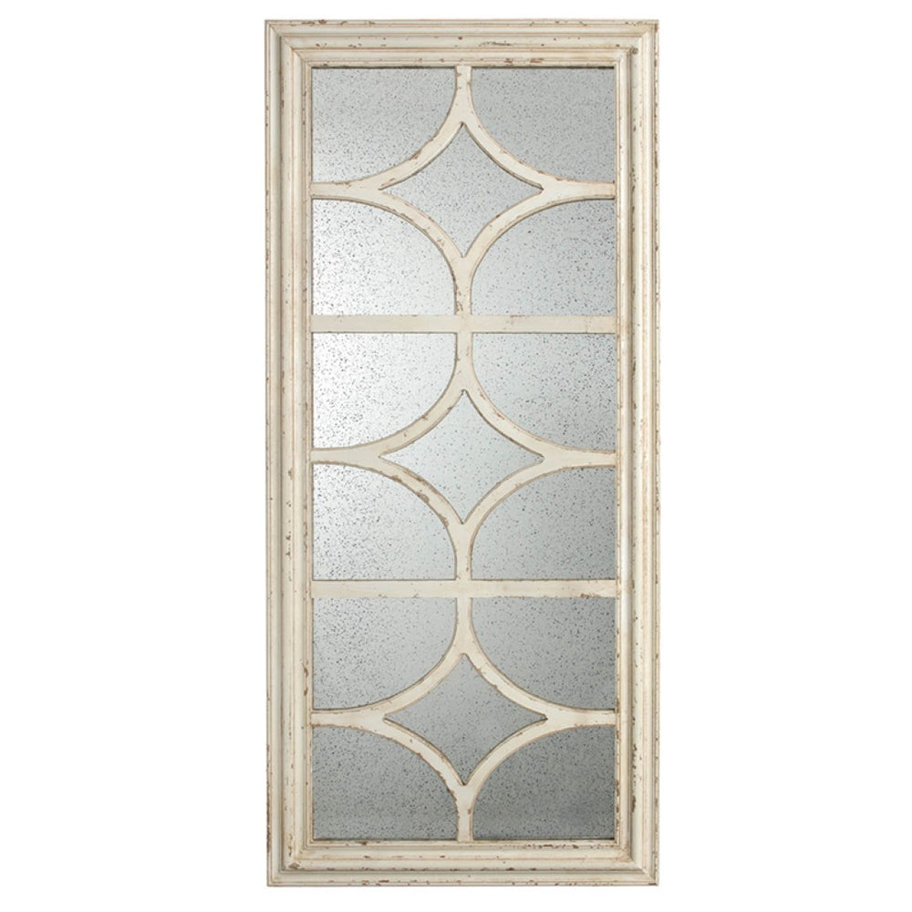 English Elm 28"x59" Glister Paneled Window Grid Wall Mirror Distressed White Vintage Frame W2078126753