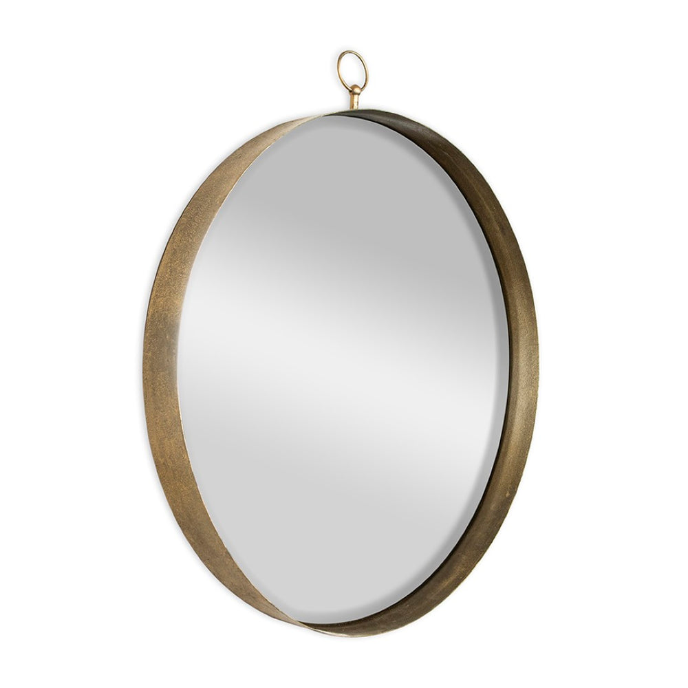 English Elm 30"x34" Gold Iron Round Wall Mirror Sculptural Ring Frame Glam Vanity Bedroom Accent W2078126763