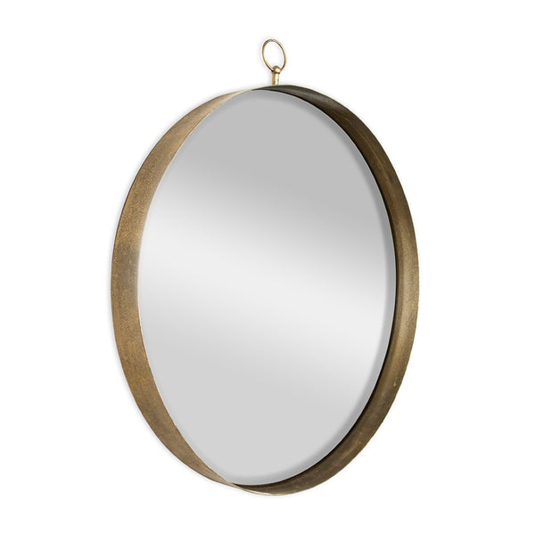 English Elm 30"x34" Gold Iron Round Wall Mirror Sculptural Ring Frame Glam Vanity Bedroom Accent W2078126763