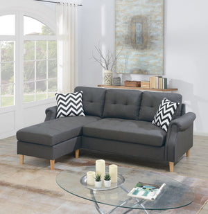 English Elm SECTIONAL Modern Black Faux Leather Sofa with Wood Frame, Plush Fabric Upholstery, Compact 87" Blue+Grey 86 L x 34 W x 23 H B089127406