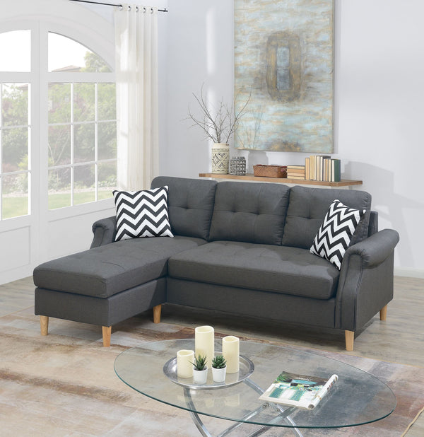 English Elm SECTIONAL Modern Black Faux Leather Sofa with Wood Frame, Plush Fabric Upholstery, Compact 87" Blue+Grey 86 L x 34 W x 23 H B089127406