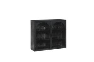 English Elm 27.56"Glass Modern Two-Door Wall Cabinet With Woven Pattern - Stylish Storage For Any Room, Black W757119331