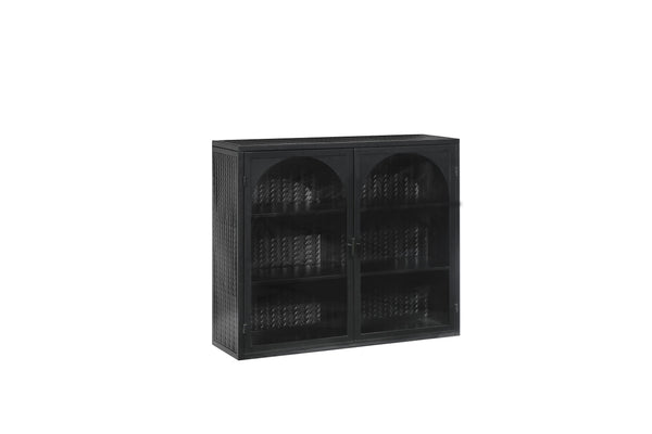 English Elm 27.56"Glass Modern Two-Door Wall Cabinet With Woven Pattern - Stylish Storage For Any Room, Black W757119331