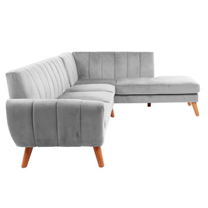 English Elm SECTIONAL Plush Velvet 2-Piece Sofa Set with RAF Chaise and Solid Wood Frame, Spacious Comfort Light Gray 75 L x 33 W x 17 H B089S00162