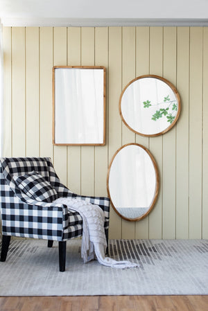 English Elm 24" Oval Fir Wood Framed Wall Mirror Rustic Farmhouse Accent for Entryway or Bath W2078126449