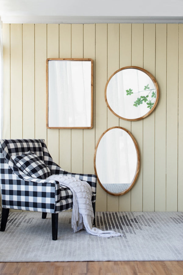 English Elm 24" Oval Fir Wood Framed Wall Mirror Rustic Farmhouse Accent for Entryway or Bath W2078126449