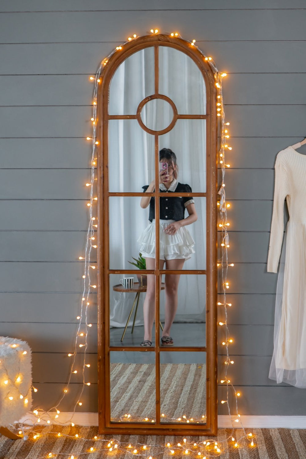 English Elm 24" Distressed White Full Length Floor Mirror Carved Fir Wood Frame Farmhouse Bedroom W2078126755