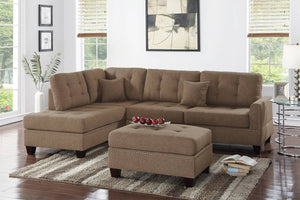 English Elm Modern 3-Piece Sectional Sofa with Reversible Chaise and Ottoman, Tufted Linen-Like Fabric, Stud Trim Coffee 33 L x 15 W x 82 H B011S00471