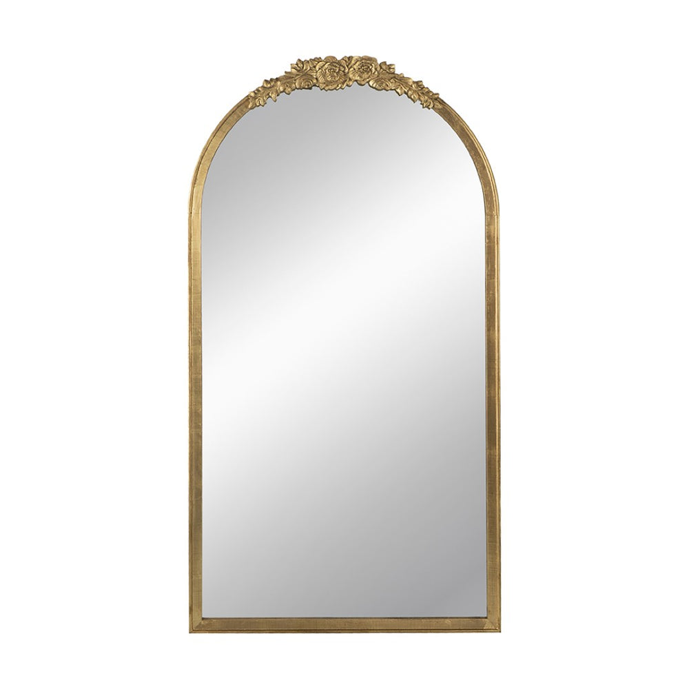 English Elm 28"x53" Carved Floral Crest Wood Floor Mirror Full Length Dressing Accent Piece W2078126742