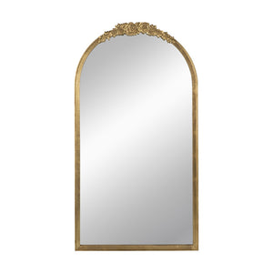 English Elm 28"x53" Carved Floral Crest Wood Floor Mirror Full Length Dressing Accent Piece W2078126742