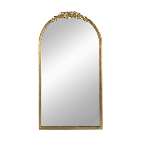 English Elm 28"x53" Carved Floral Crest Wood Floor Mirror Full Length Dressing Accent Piece W2078126742