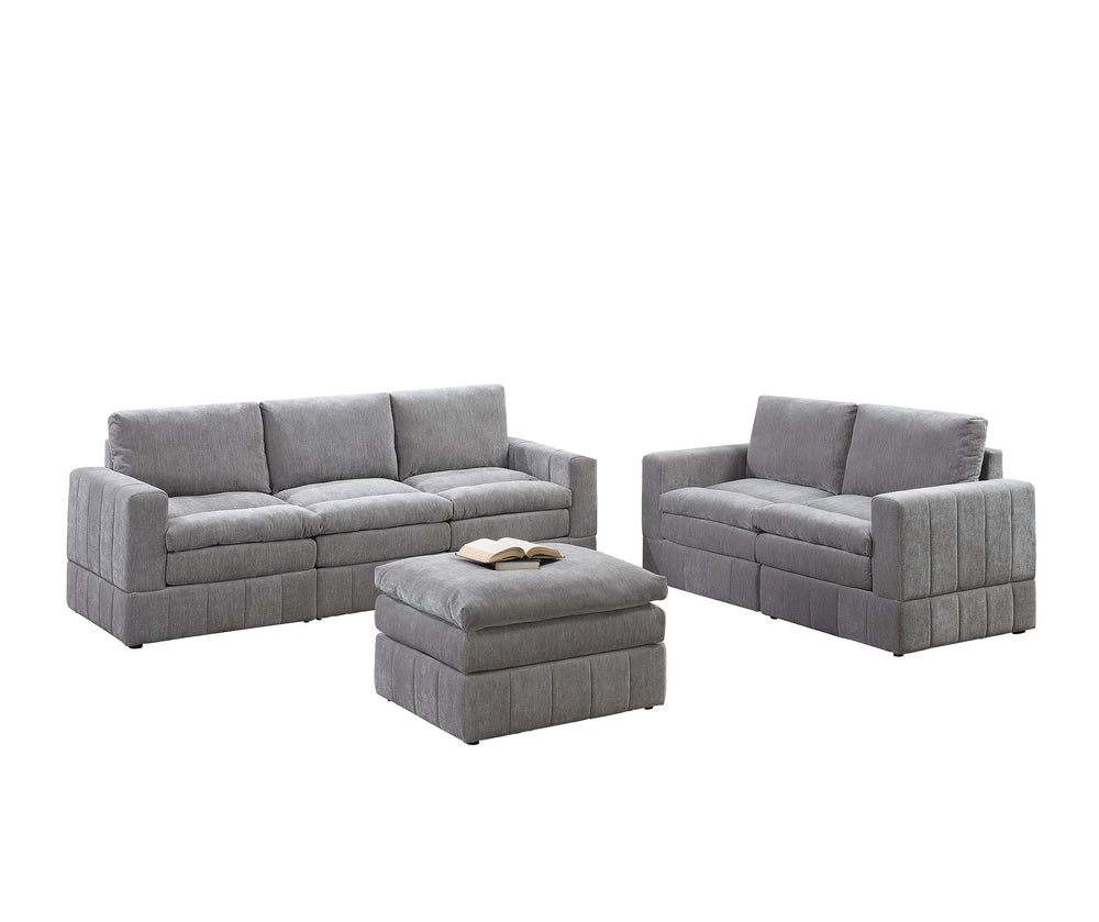 English Elm Contemporary 6-Piece Modular Sectional Set In Granite Morgan Fabric - Versatile Comfort & Style B011S00467