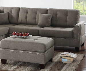 English Elm Modern 3-Piece Sectional Sofa with Reversible Chaise and Ottoman, Tufted Linen-Like Fabric, Stud Trim Coffee 33 L x 15 W x 82 H B011S00471