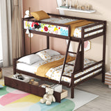 Hearth and Haven Twin over Full Bunk Bed with Whiteboard, 3 Hooks and 2 Drawers, Espresso