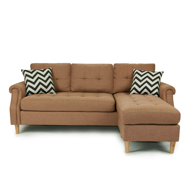 English Elm SECTIONAL Modern Black Faux Leather Sofa with Wood Frame, Plush Fabric Upholstery, Compact 87" Light Coffee 86 L x 34 W x 23 H B089127405