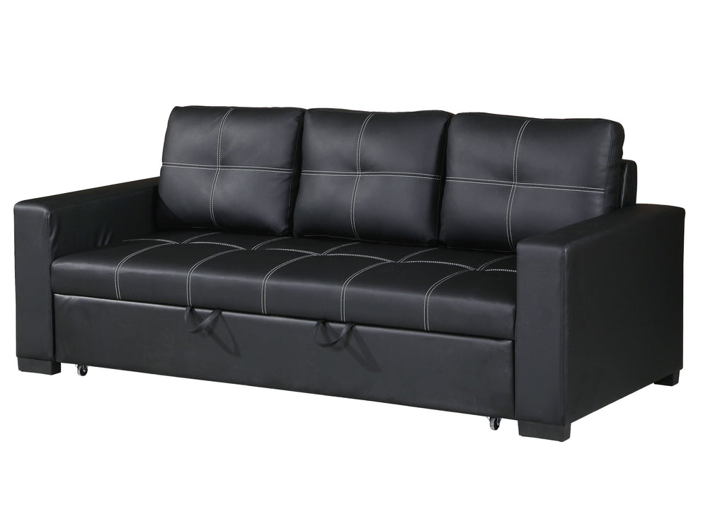 English Elm CONVERTIBLE Modern Black Faux Leather Sofa Bed with Square Stitching, Sleek Design for Guests B089127407